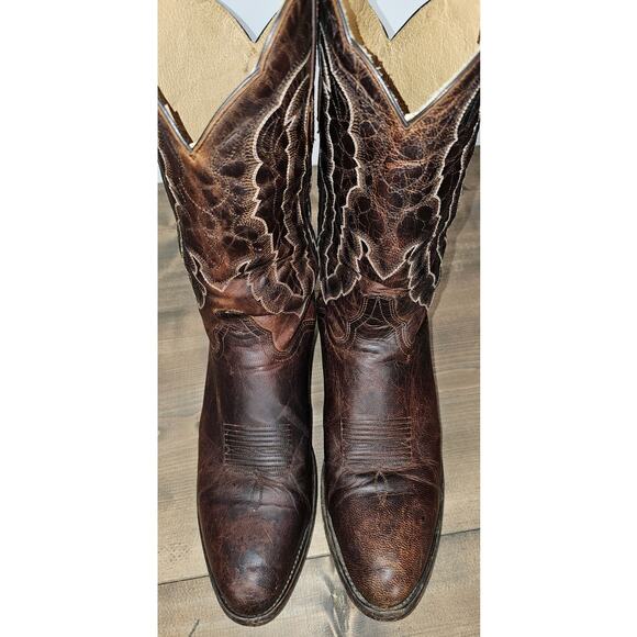 J B Dillon goat leather cowboy boots mens size 11.5D brown distressed western main image 8